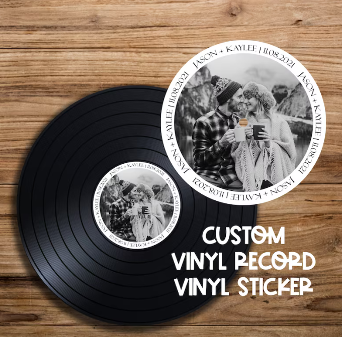 custom vinyl record sticker for wedding guest book alternative