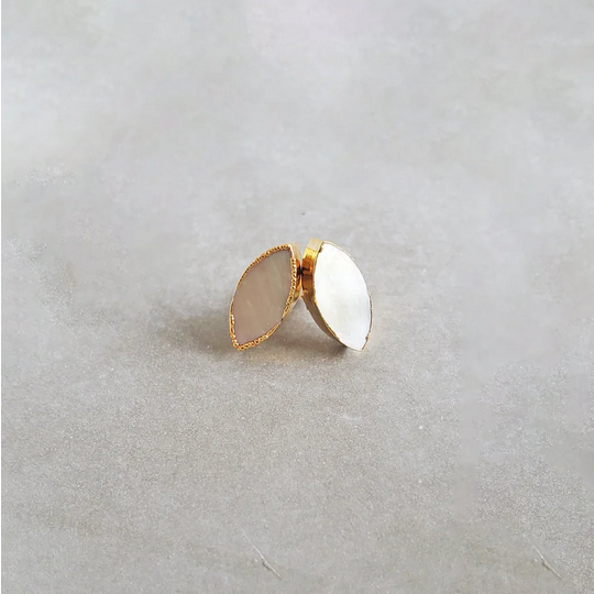 mother of pearl stud earrings in gold and silver