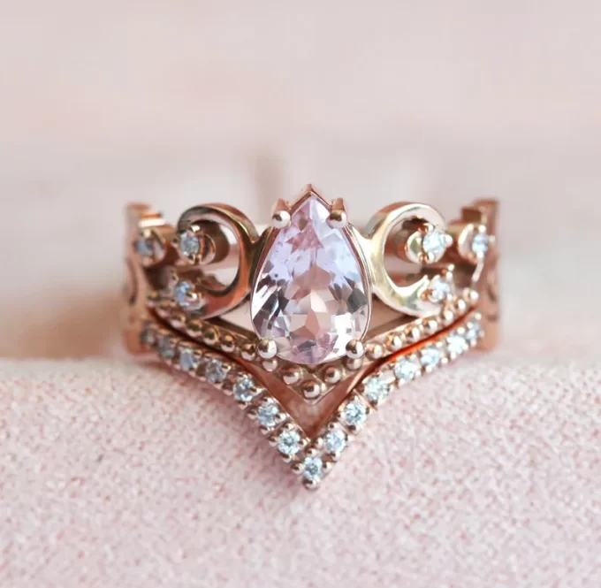 pear morganite vintage inspired engagement ring