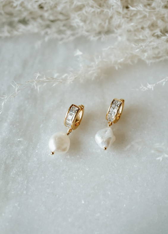 pearl hoop earrings with sparkle