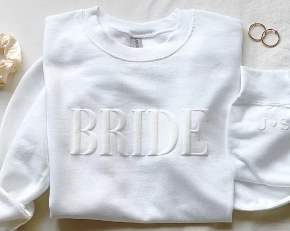 bride sweatshirt in white with white lettering