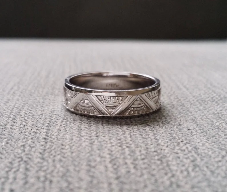 art deco inspired mens wedding band that looks different