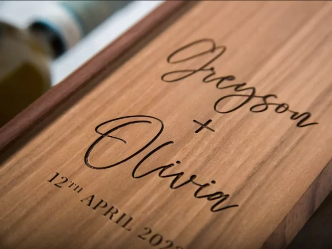 engraving on front of wine box