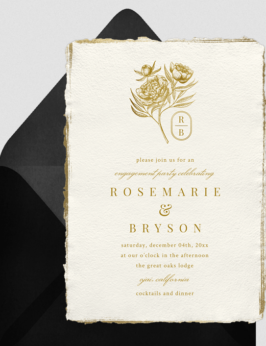 gold floral digital engagement party invite