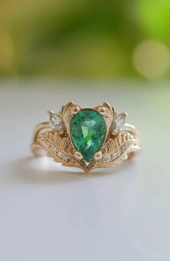 elven forest emerald engagement ring