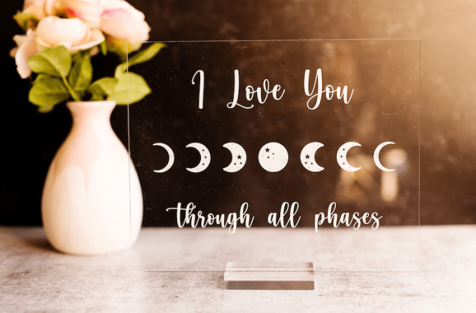 i love you through all moon phases sign for celestial wedding