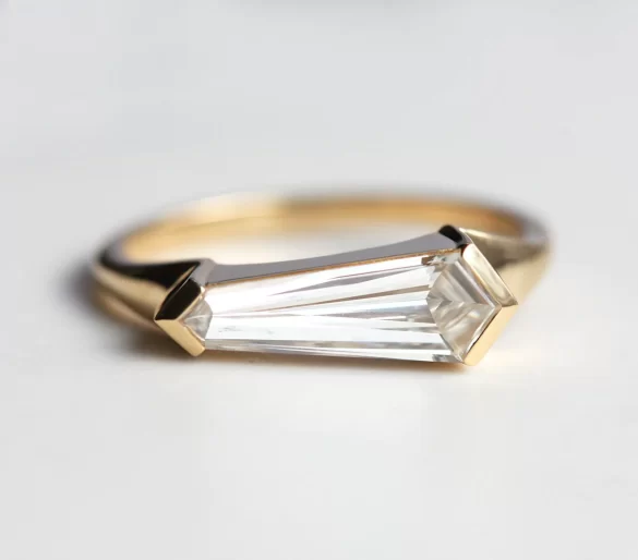 Gold Band Kite Shape Engagement Ring