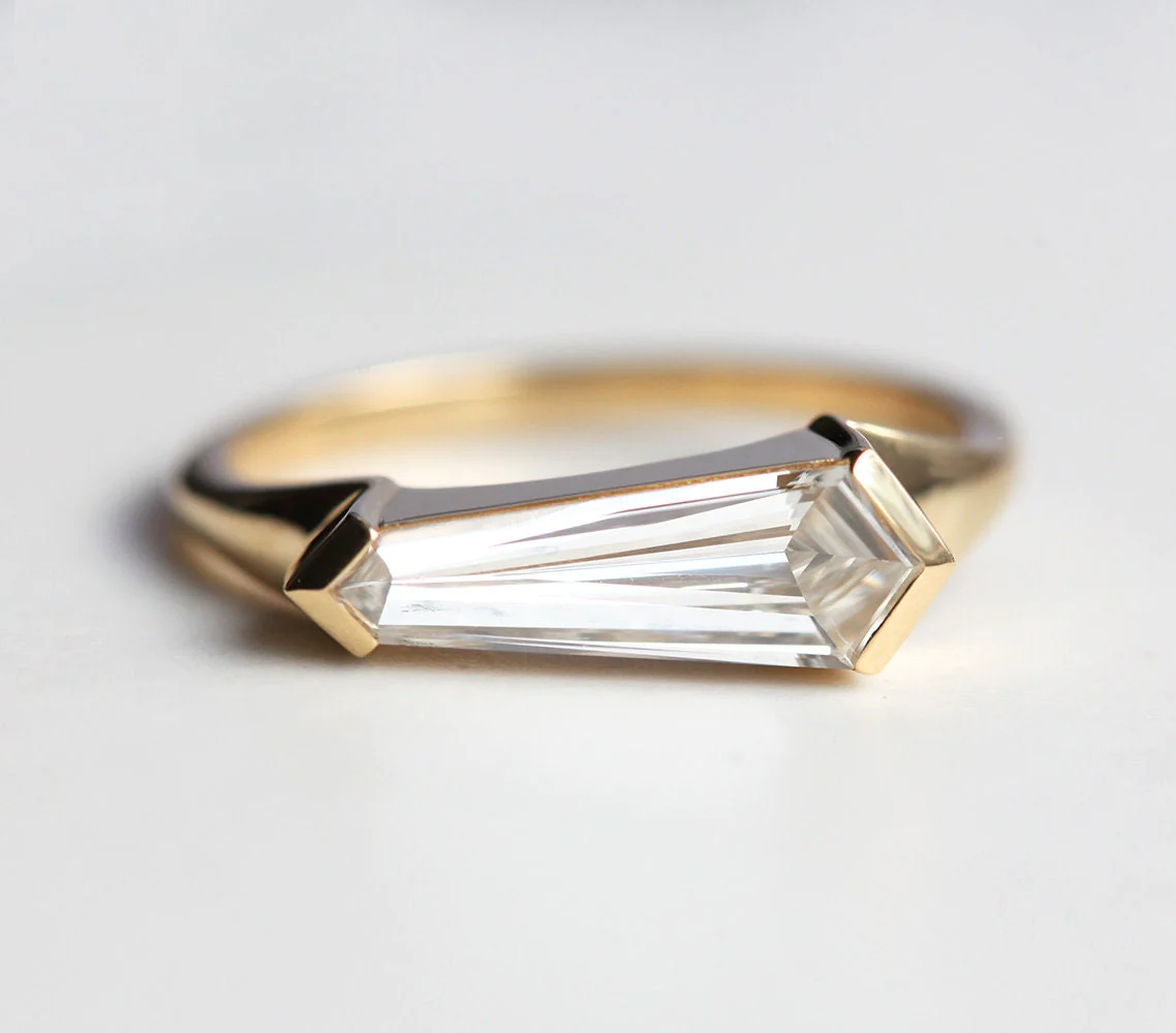 Gold Band Kite Shape Engagement Ring