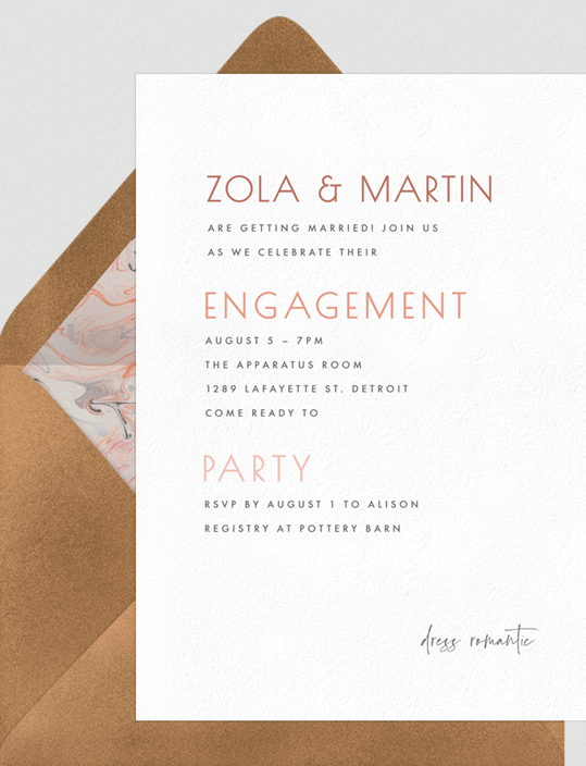 modern minimalist engagement party invitation