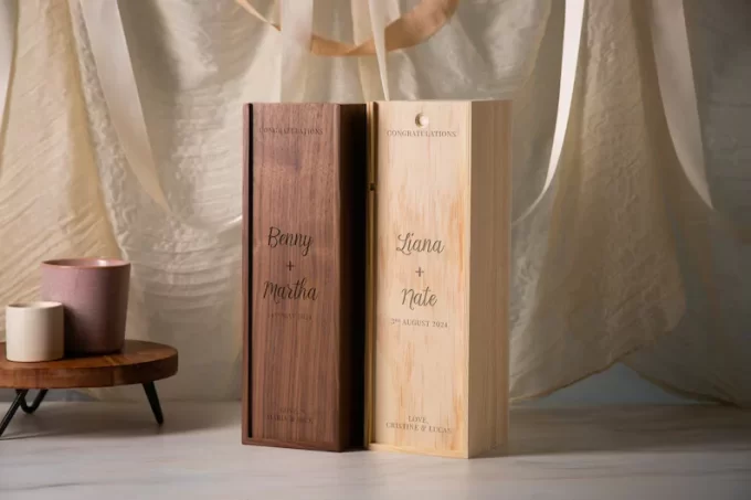 wood wine boxes standing upright