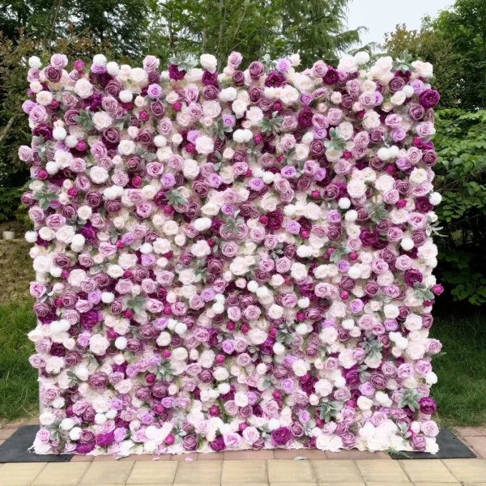 lavender and sage flower wall for wedding