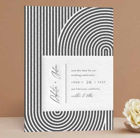 black and white swirl pattern save the date