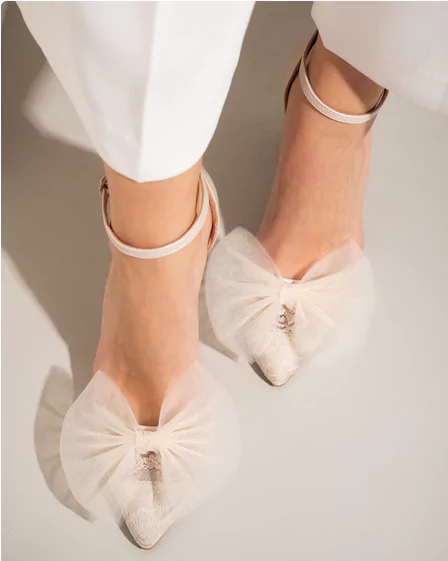 block heel wedding shoes with a bow