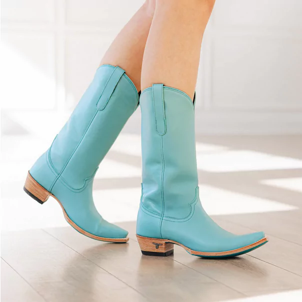 blue bridal boots on model