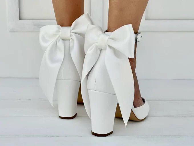 bridal block heels d'orsay ankle sandals with bows on the back