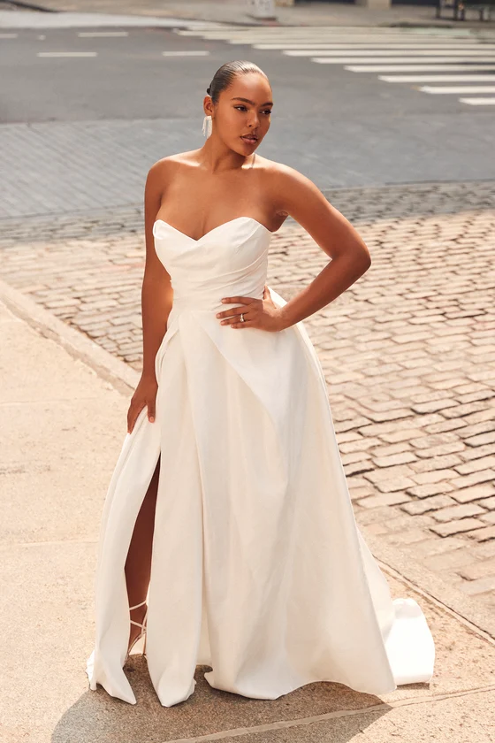 white bridal gown with leg slit
