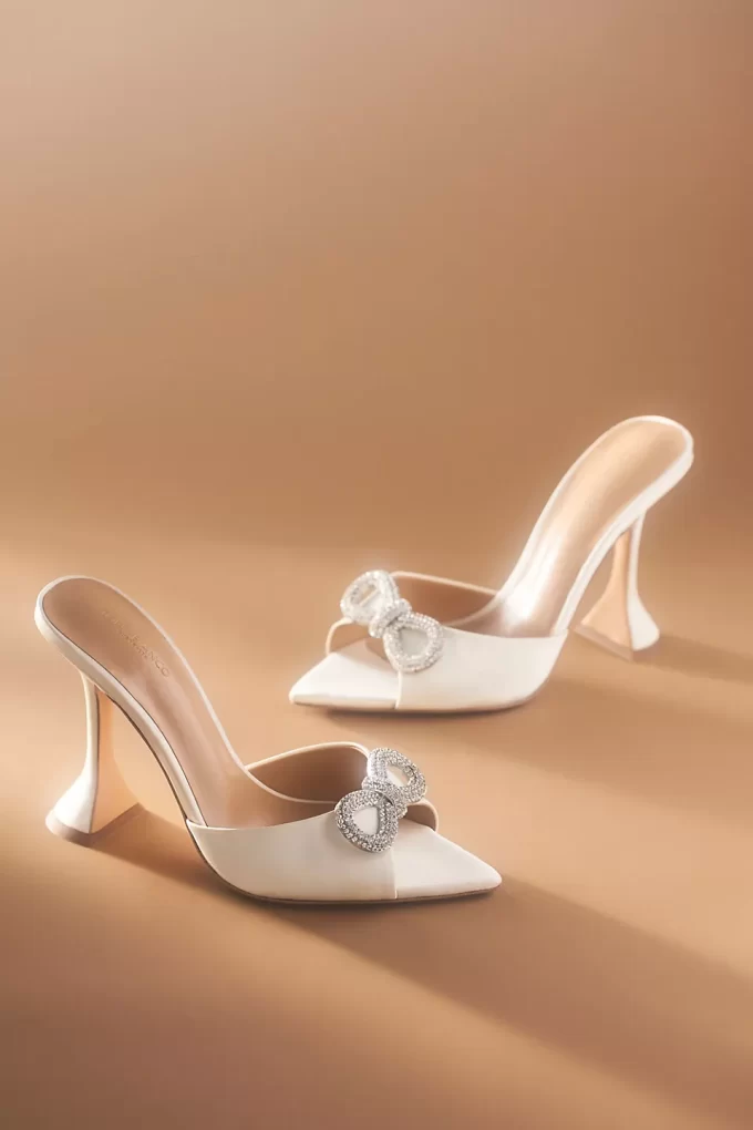 crystal embellished bow heel