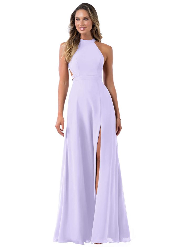 lavender bridesmaid dress with high neckline