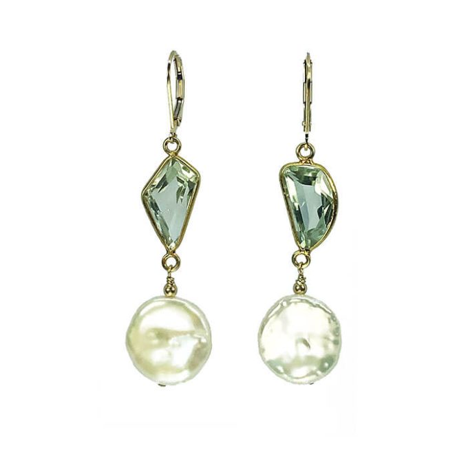green amethyst earrings with coin pearls