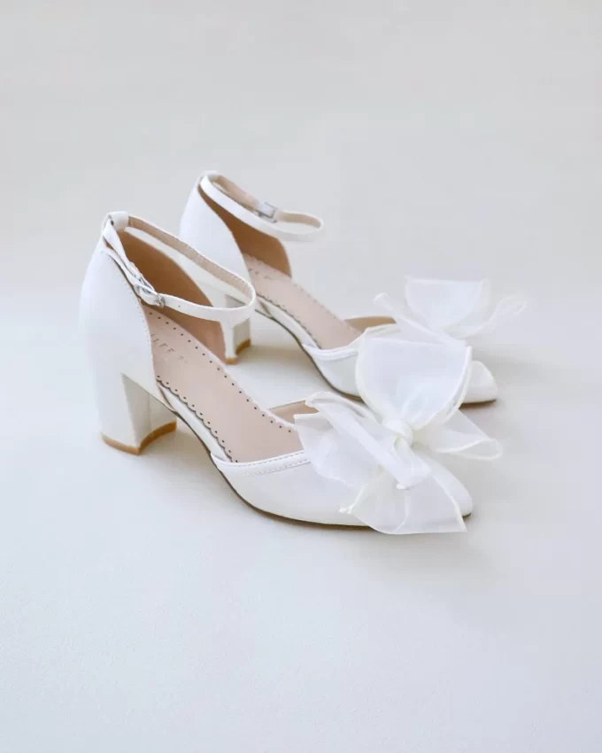 ivory satin almond toe bow wedding shoes