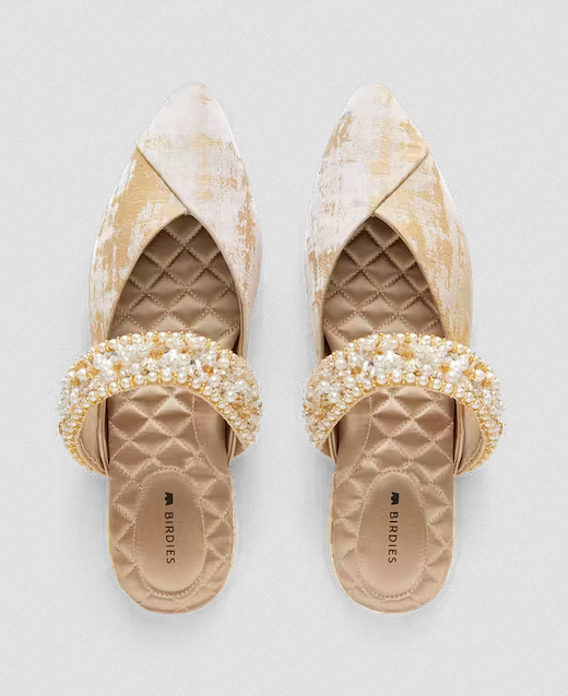jacquard gold bridal slide shoes