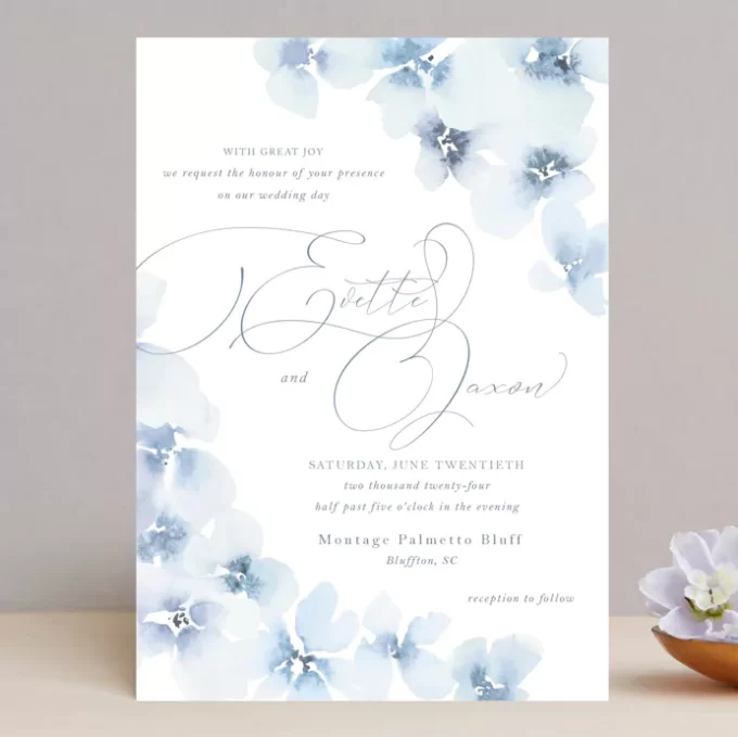 light blue floral wedding invitation