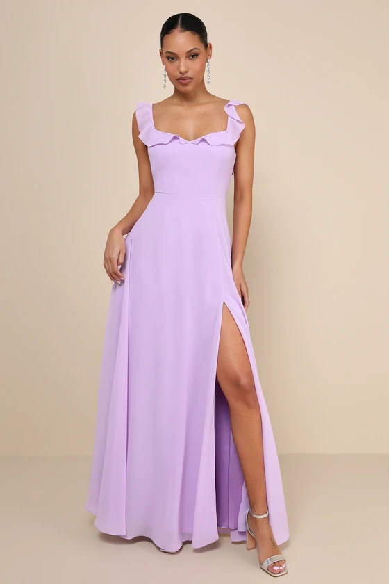 lilac ruffled bridesmaid dress