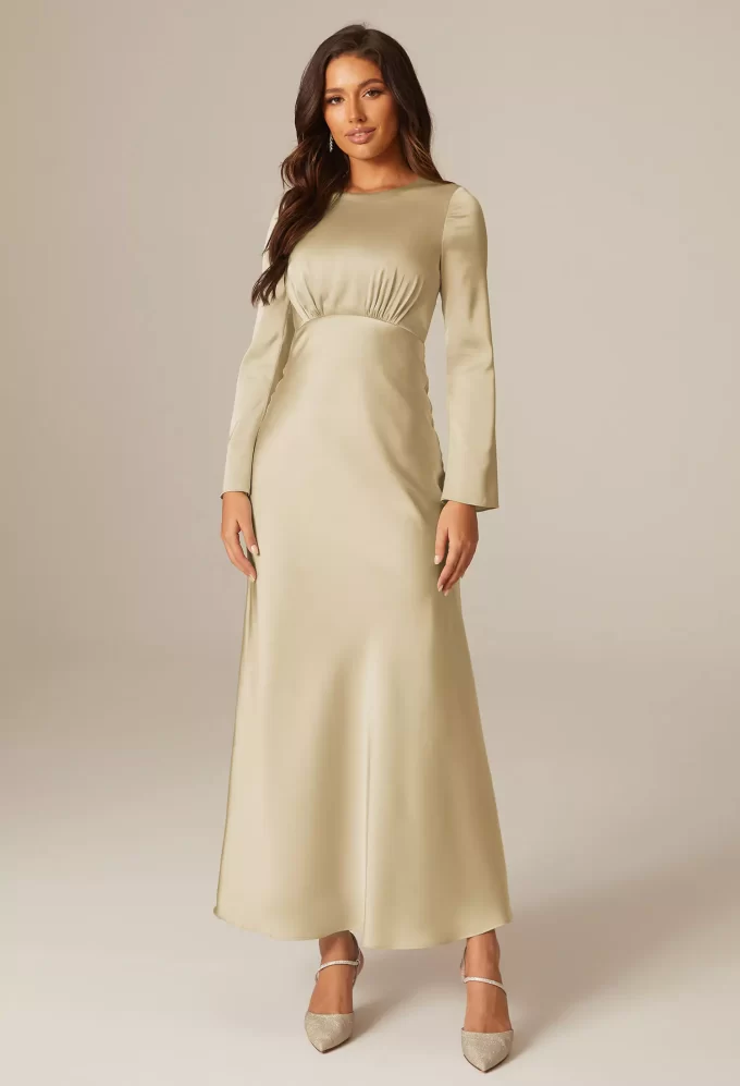 Long Sleeve Satin Bridesmaid Dress