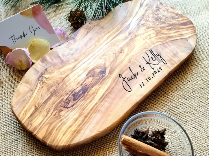 olive wood cutting board with personalization