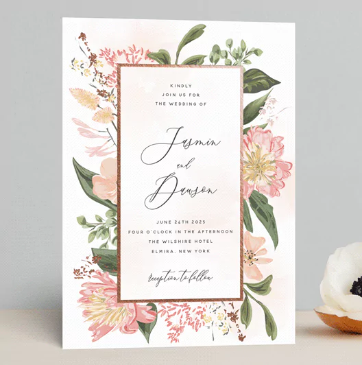 pink and green wedding invitation