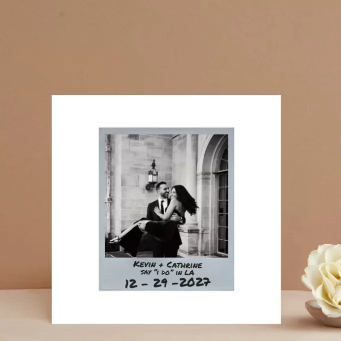 polaroid inspired black and white save the dates