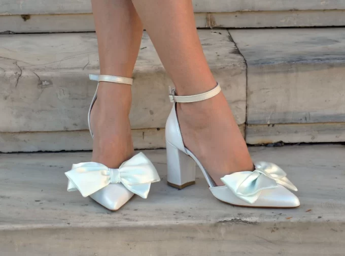 satin bow heels for bride