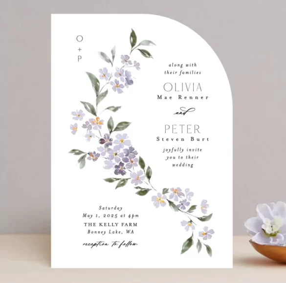 sweeping vine lavender wedding invitations