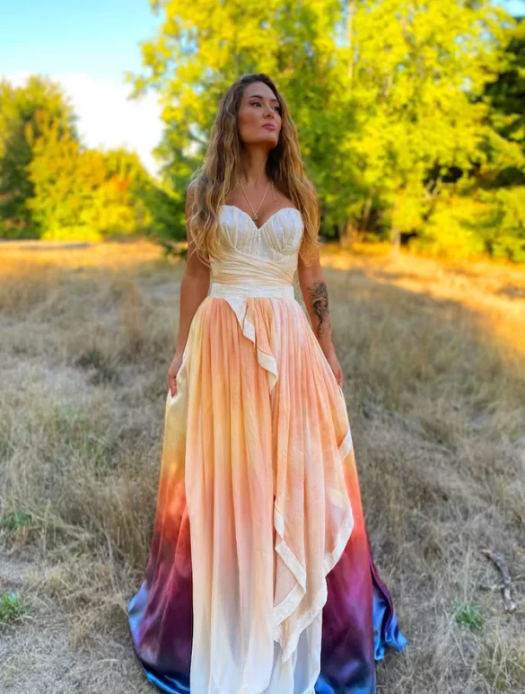 sunset colored wedding dress