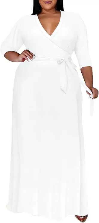 bride wearing plus size wrap style bridal shower dress