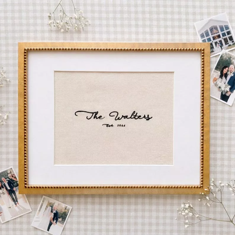 embroidered family name sign