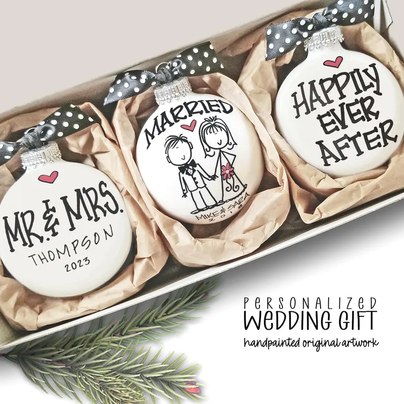 first christmas married ornament set