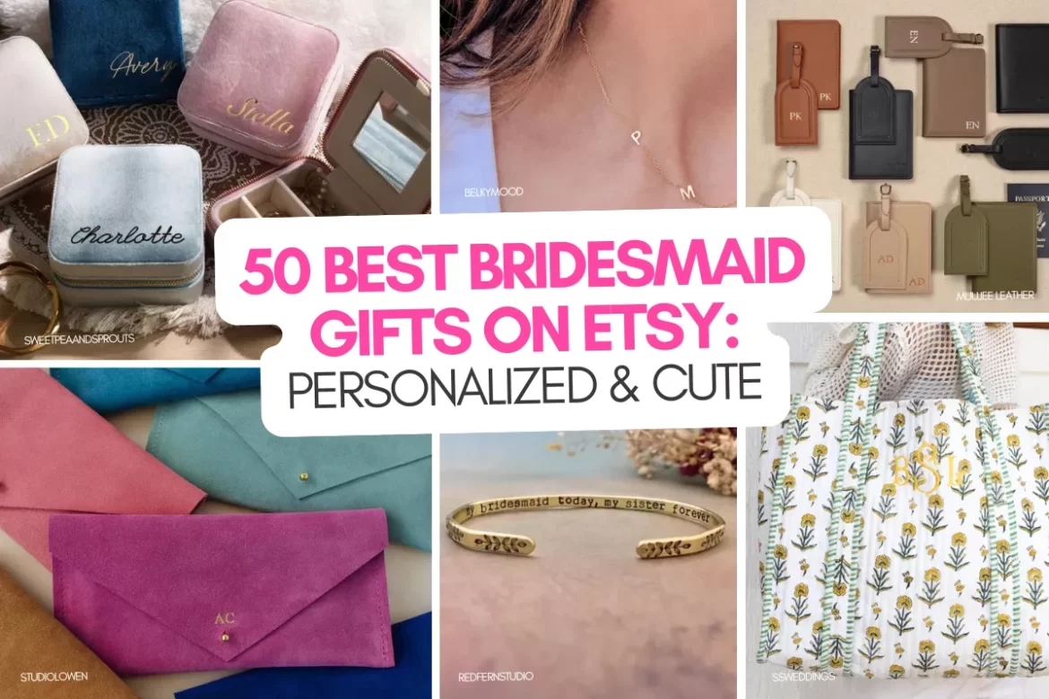 best etsy bridesmaid gifts including personalized jewelry cases, makeup bags, robes, and custom keepsakes