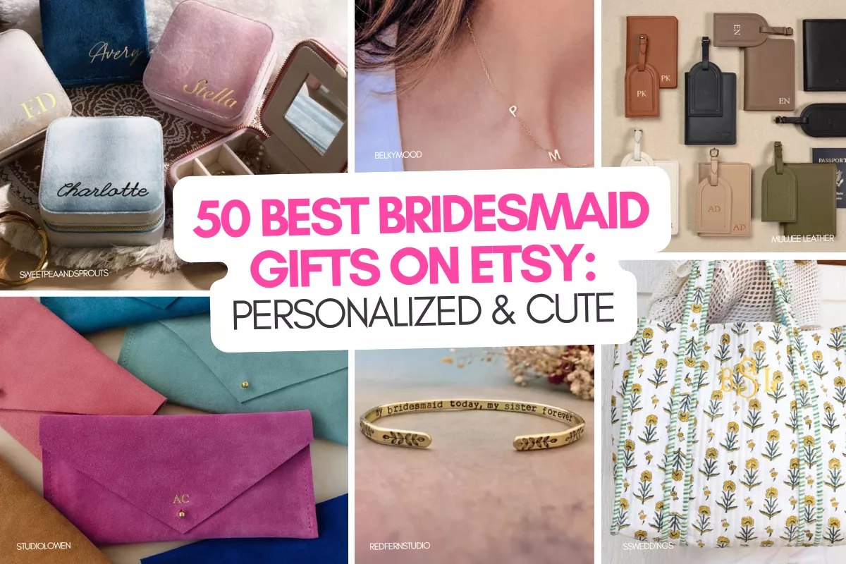 best etsy bridesmaid gifts including personalized jewelry cases, makeup bags, robes, and custom keepsakes