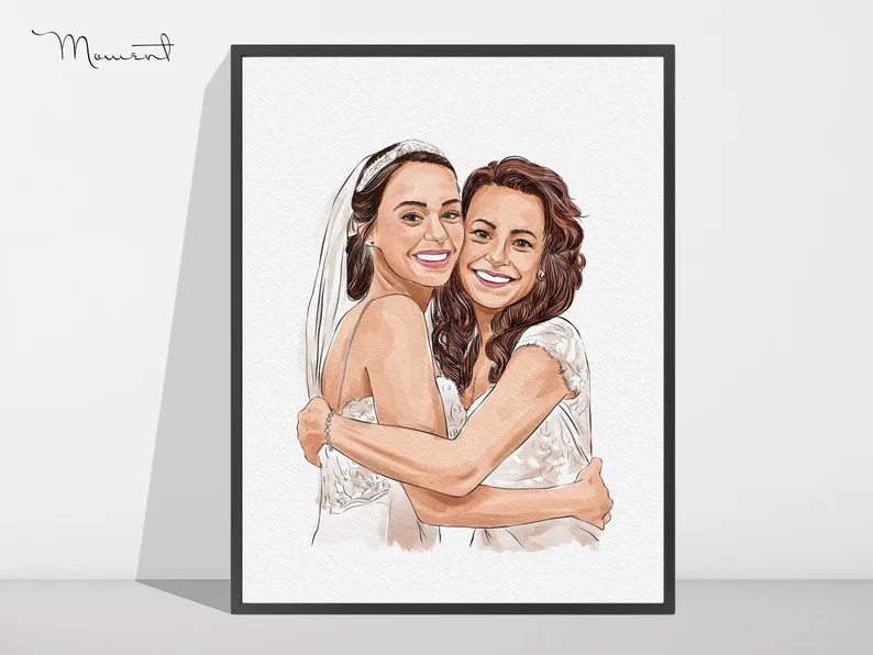 custom bridesmaid illustration portrait gift