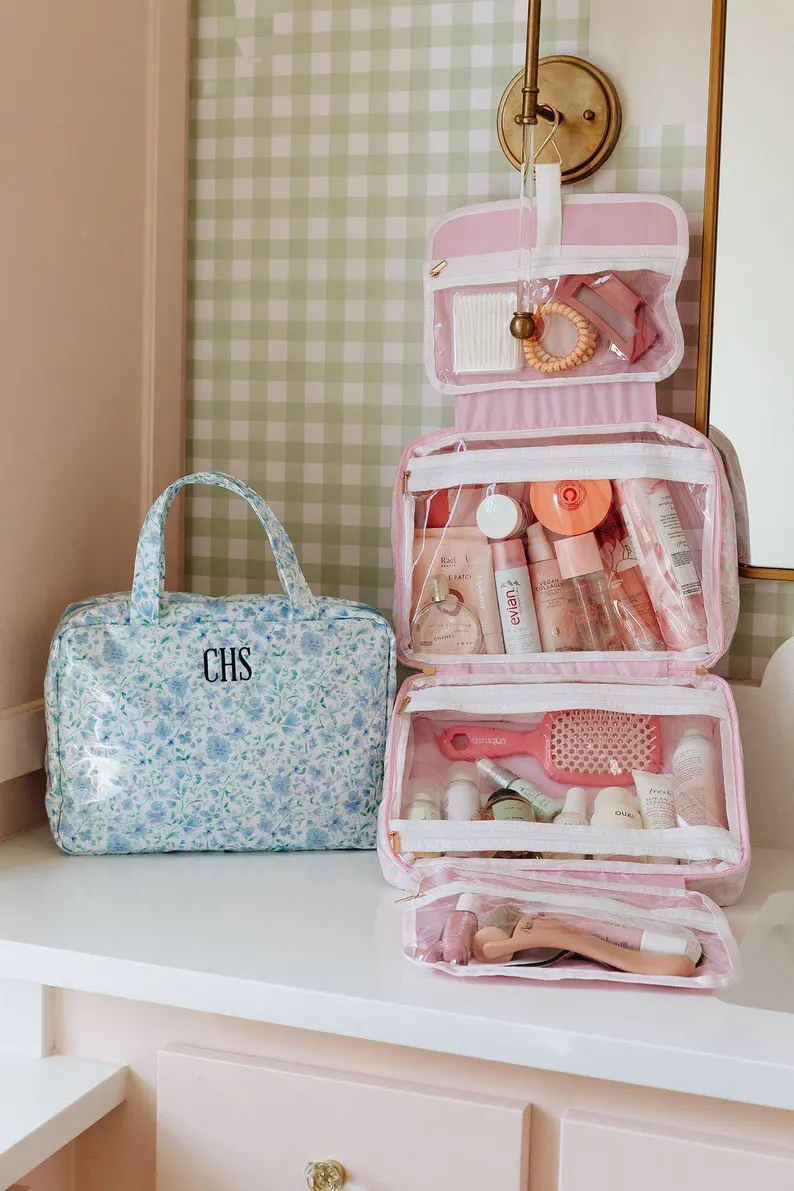 clear hanging toiletry bag for bridesmaid travel gift