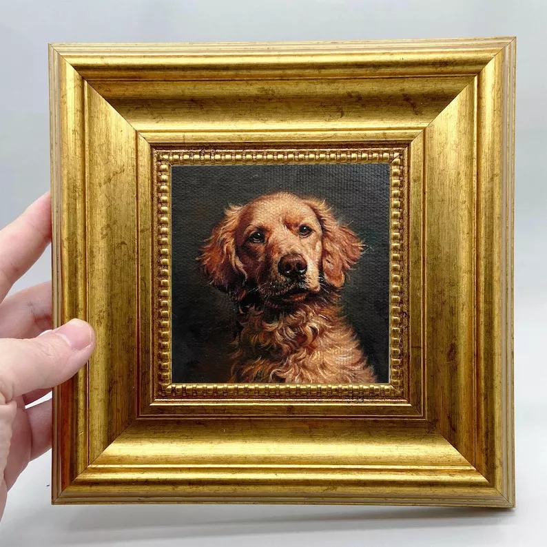 miniature oil painting of her pet for bridesmaid travel gift