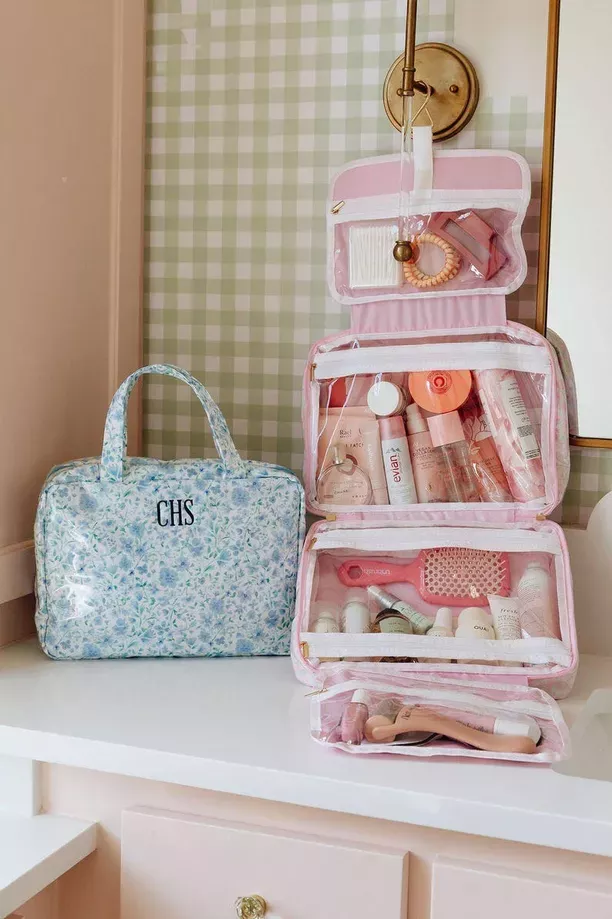 Personalized embroidered hanging toiletry bag for bridesmaids