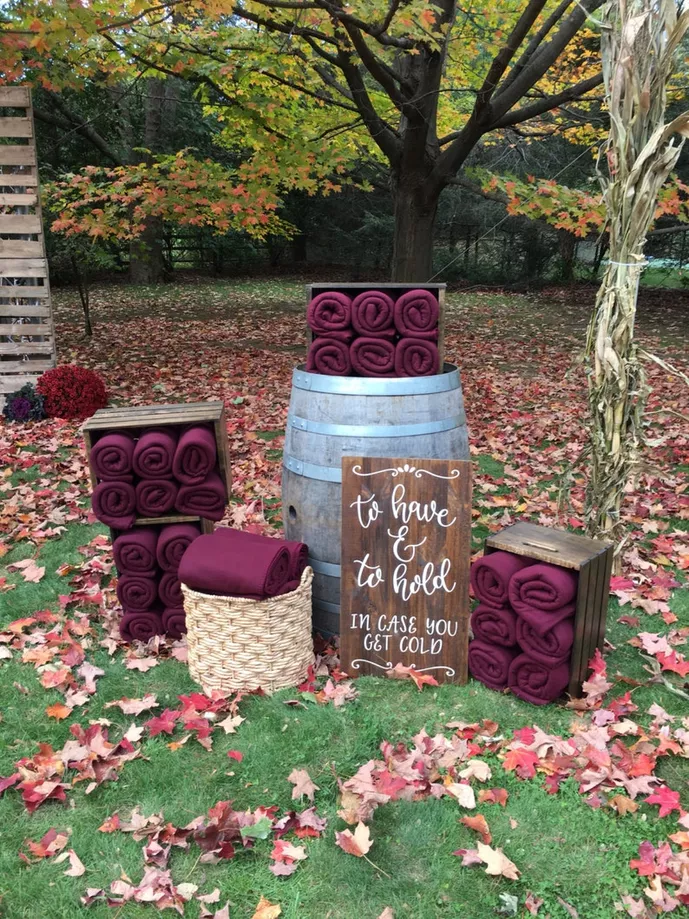 fall wedding blanket favors sign
