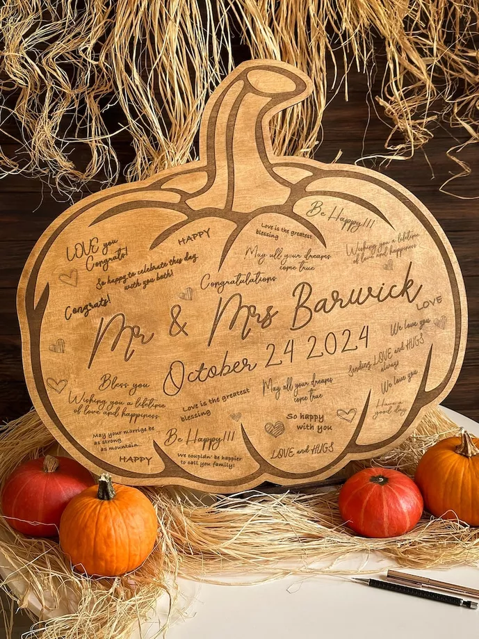 pumpkin wedding guest book for fall wedding decor