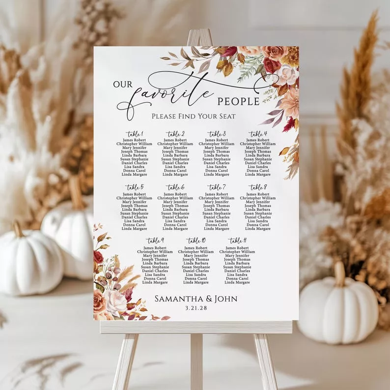 fall wedding seating chart for decor at your reception