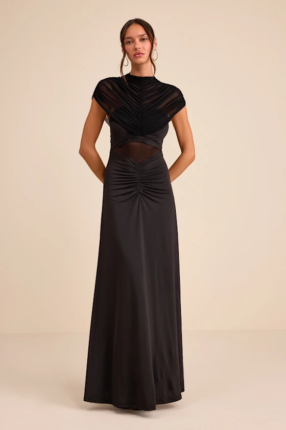 black mesh cap sleeve bridesmaid dress