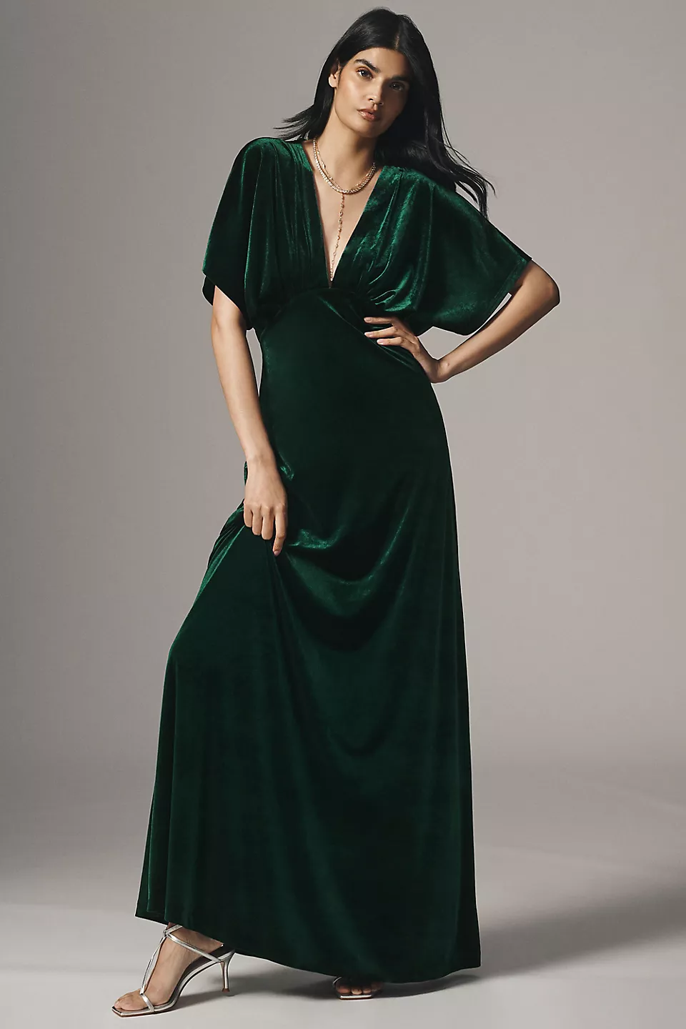 velvet elbow-length modest bridesmaid dress