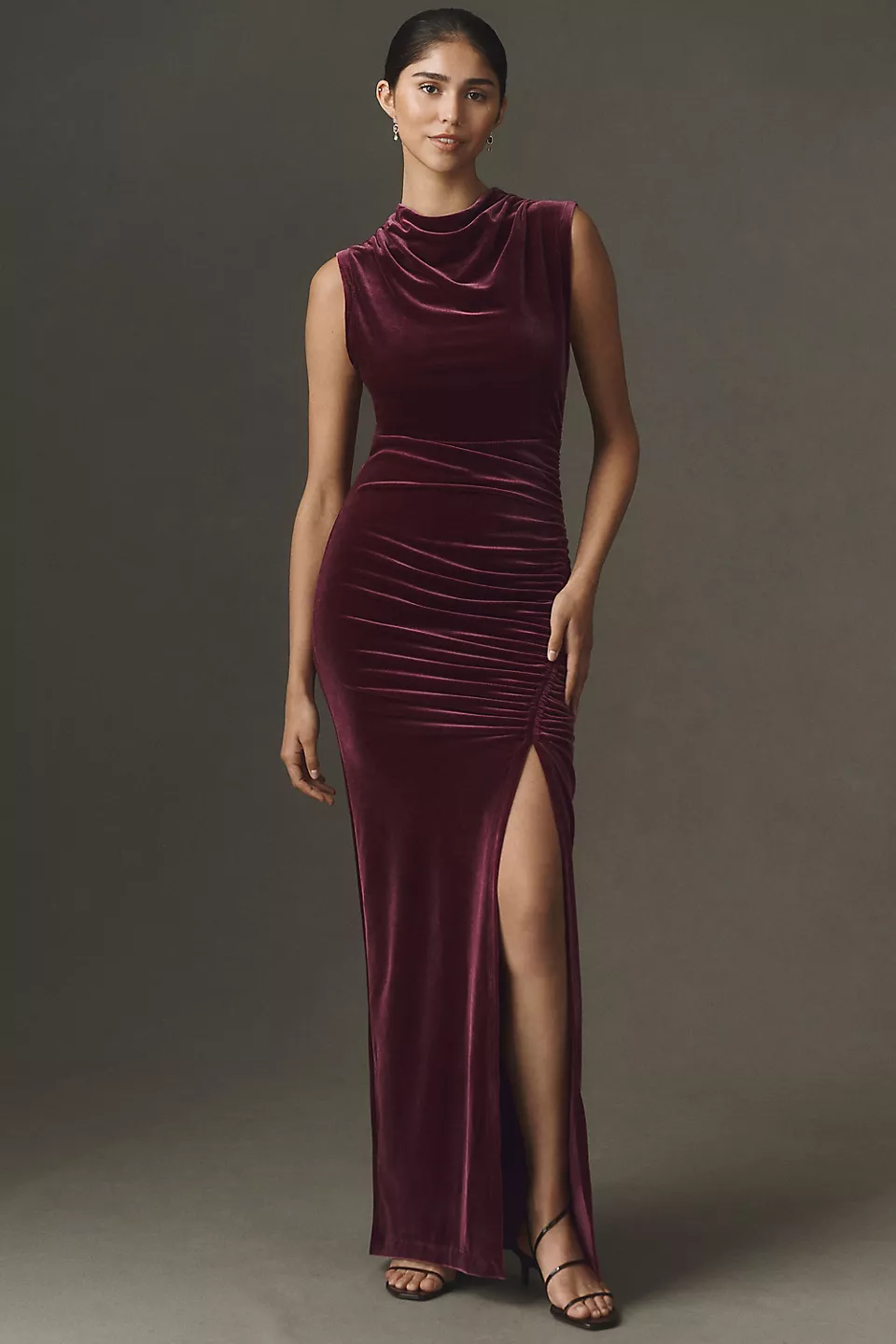 velvet bridesmaid dress with high neckline and high back for modest look