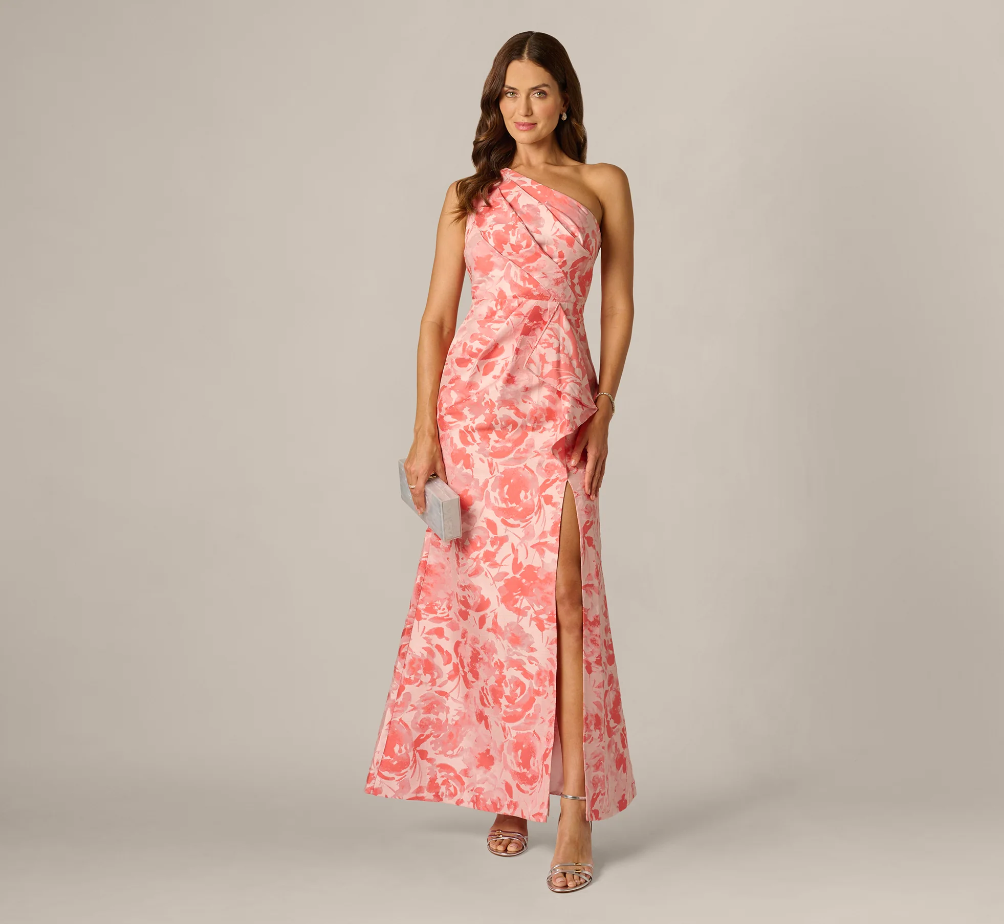 floral mother of the bride dress in coral